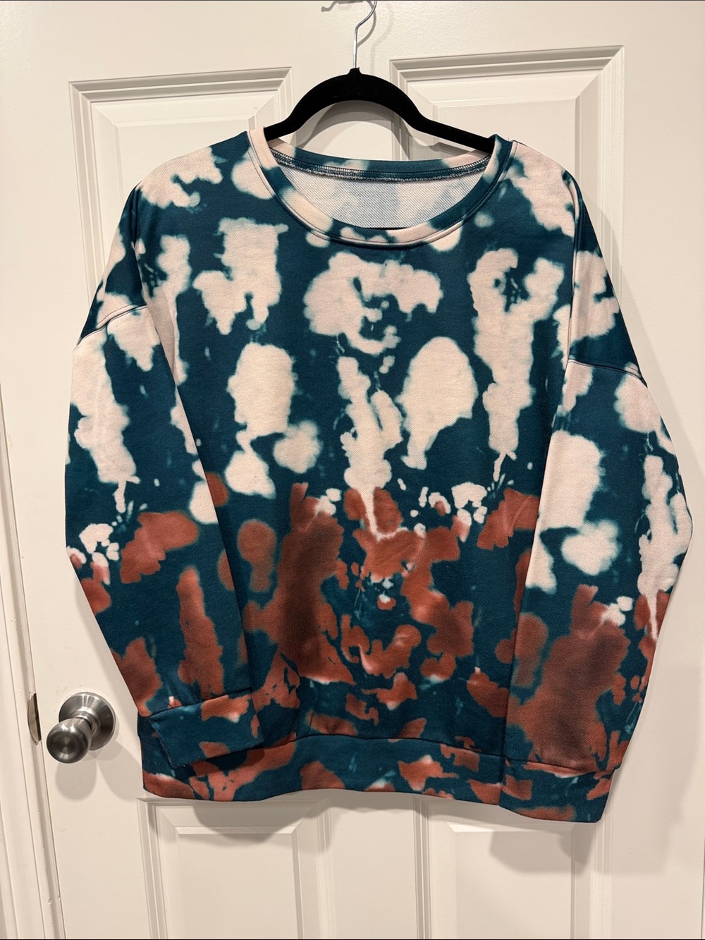 Tie-Dye Crewneck Sweatshirt in Teal, White & Rust